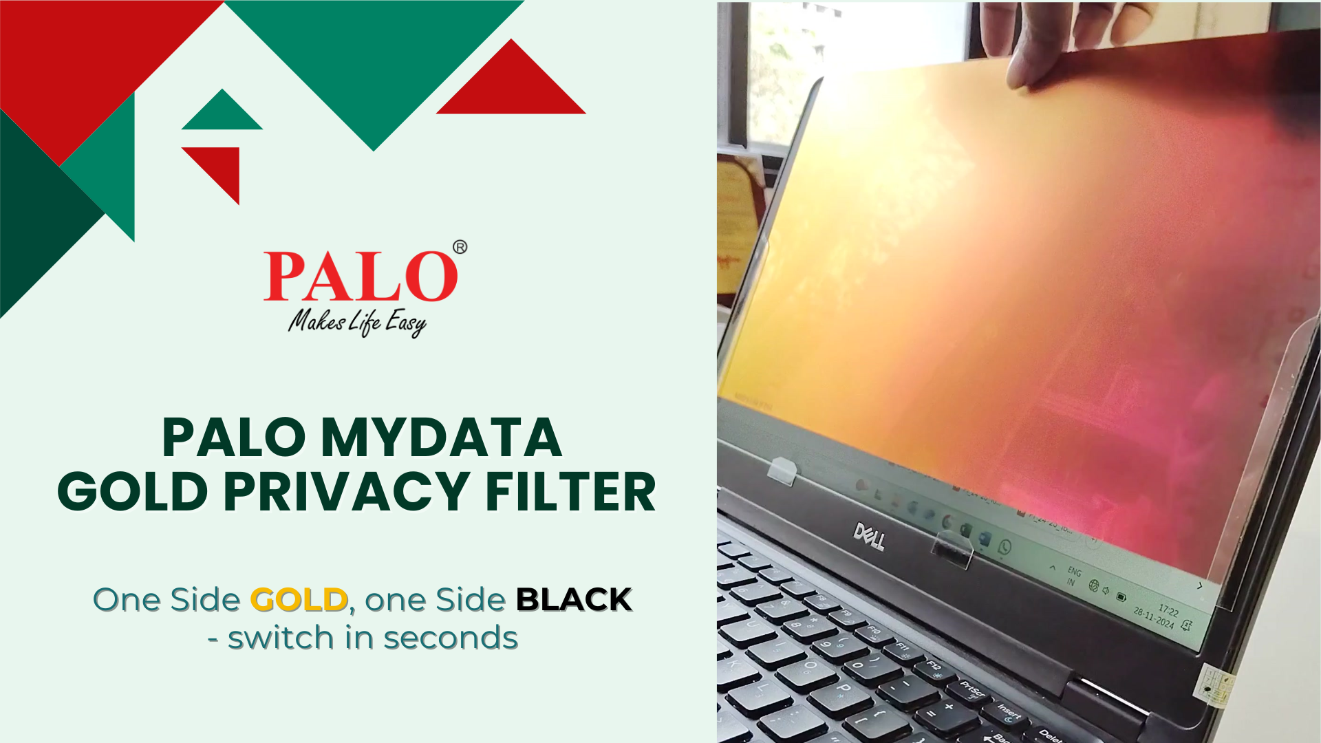PALO Gold Privacy Filter: One Side Gold, One Side Black – Switch in Seconds