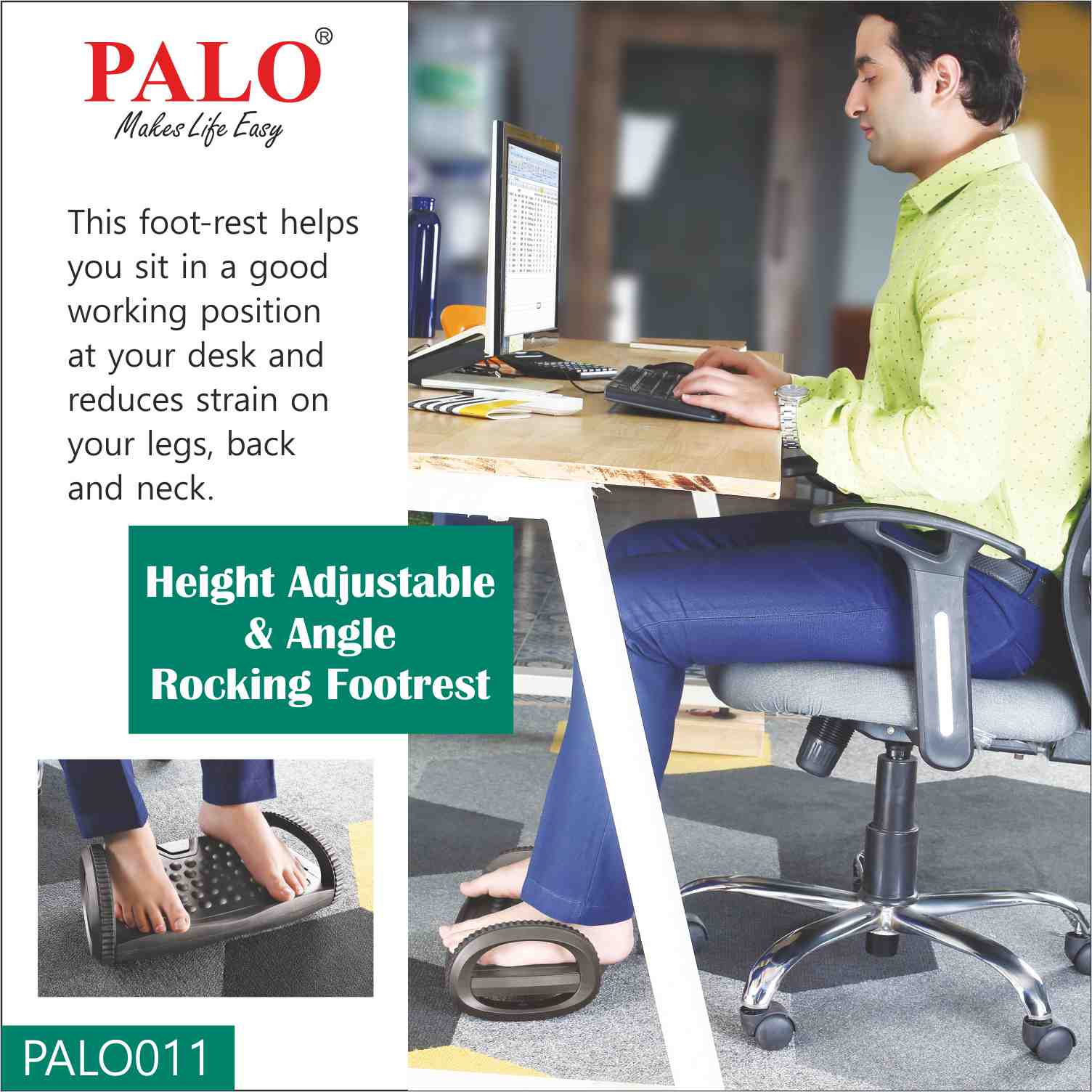 Enhance Your Workplace Comfort with PALO Height Adjustable & Angle Rocking Footrest