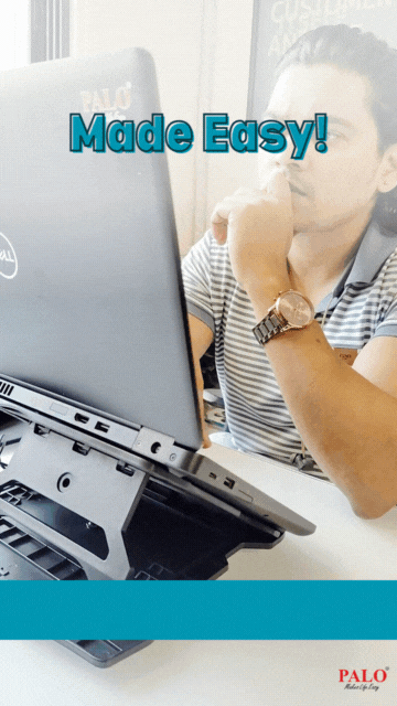 Adjustable laptop stand lifting screen to eye level for better posture.