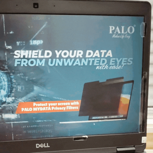 GIF demonstrating PALO Black Privacy Filter blocking side views for everyday screen privacy needs