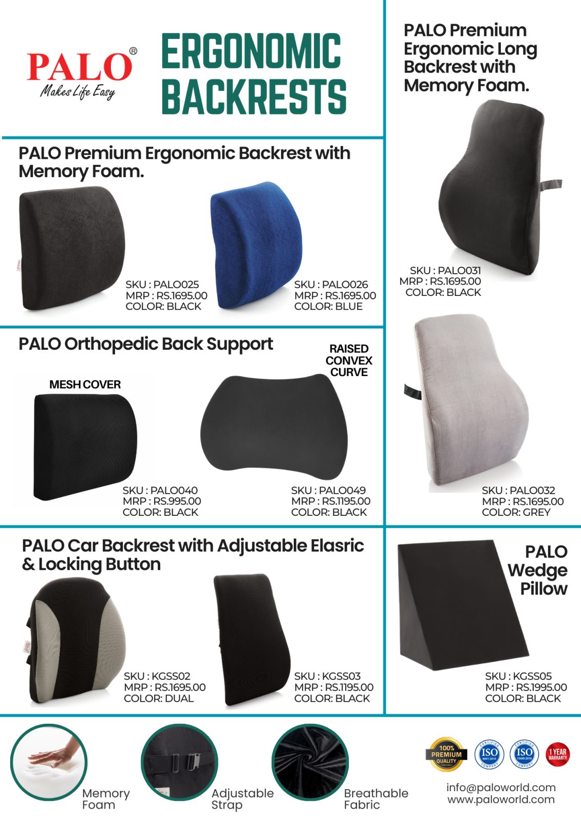 Range of PALO ergonomic backrests designed for office and home use