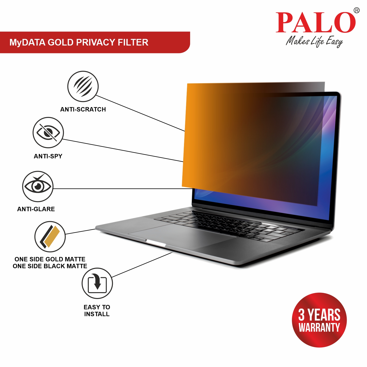 PALO MyDATA GPF14.0W9 Widescreen Gold Privacy Filter for Laptop (16:9)