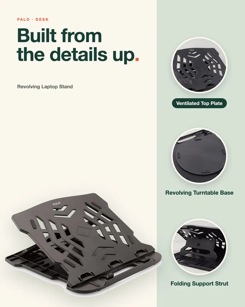 PALO Adjustable, Foldable & Revolving Laptop Stand