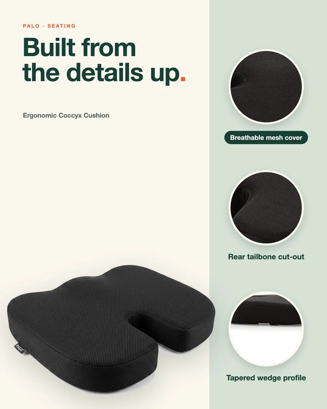PALO Orthopedic Memory Foam Coccyx Cushion