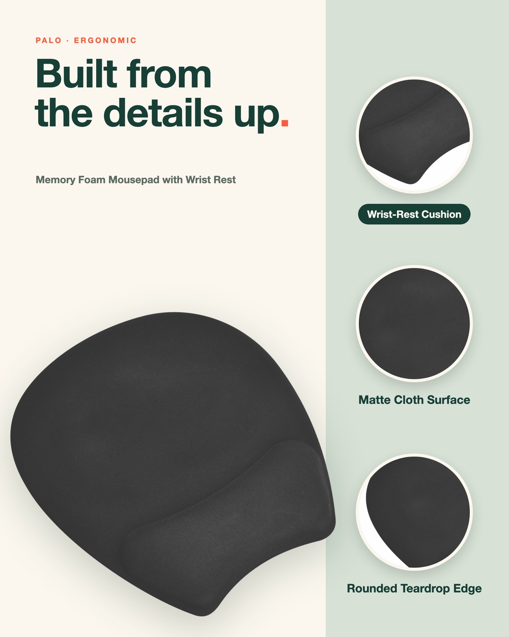 PALO Premium Memory Foam Mousepad with Wrist Rest