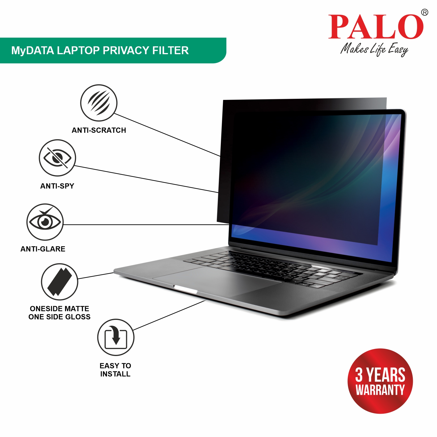 PALO MyDATA PF14.0W9 Widescreen Privacy Filter for Laptop (16:9)